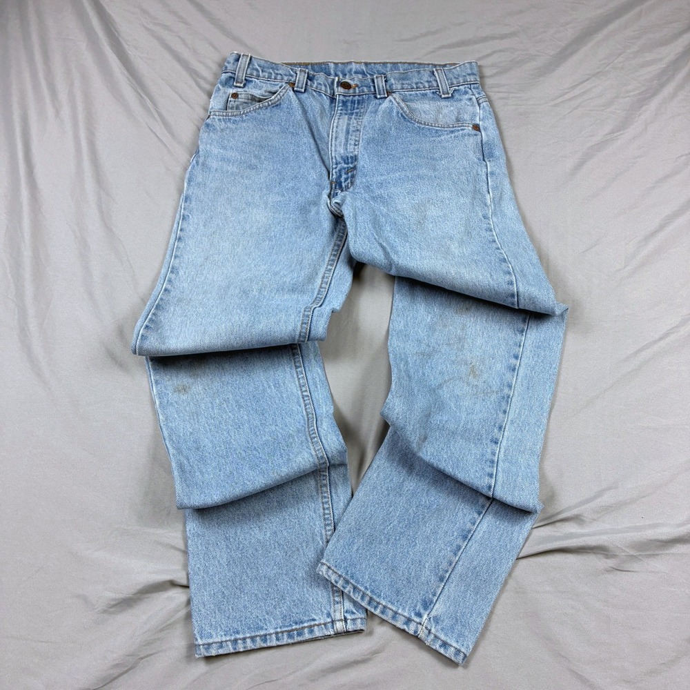 Levis 505 Jeans Mens 30x30 Light Wash Blue VTG 90s USA Straight Leg Orange Tab